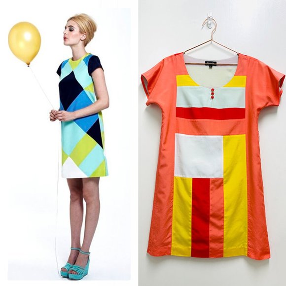 FRANCIS by Christian Francis Roth Silk Color-block Shift Dress - Picture 1 of 9
